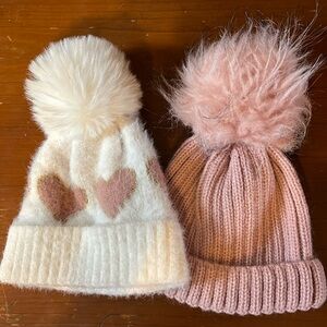 Set of 2 infant knit hats with pompoms